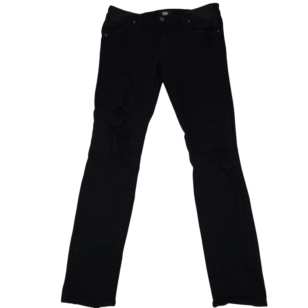 Paige Maternity Jeans Verdugo Ultra Skinny Black Thrashed USA Made 27 Distressed
